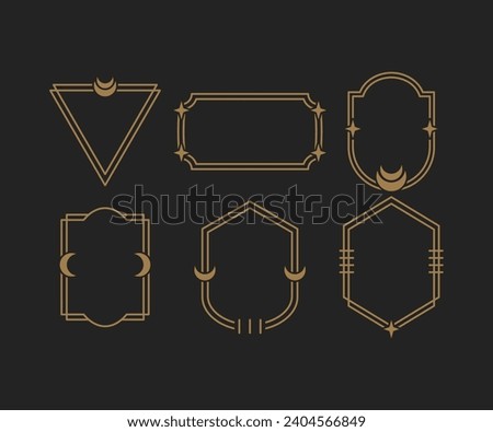 golden boho bohemian shield frame border element labels decorations minimal style vector design illustration templates