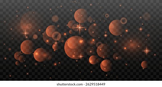 Bokeh dorado. Abstractas efecto de brillo. Partículas de polvo brillantes y chispas. Vector 10.