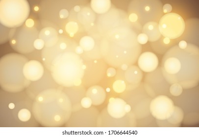 Golden bokeh background. Blur light beige wallpaper. Abstract background bokeh blurred. Shiny bokeh light effect. Vector illustration.