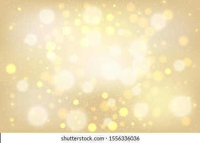 Golden bokeh background. Christmas glowing lights with sparkles. Holiday decorative effect.