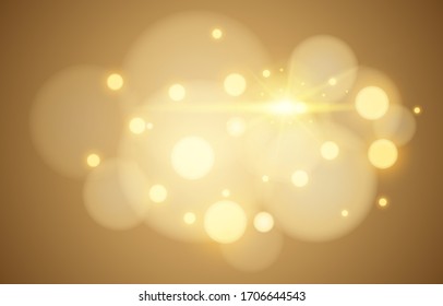 Golden bokeh background. Soft blur light effect beige wallpaper. Abstract background bokeh blurred. Shiny light effect. Vector illustration.