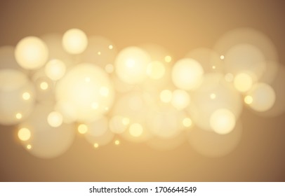 Fondo de bokeh dorado. Papel pintado beige claro y suave. Borrador del fondo abstracto. Brillante efecto de luz bokeh. Ilustración vectorial.