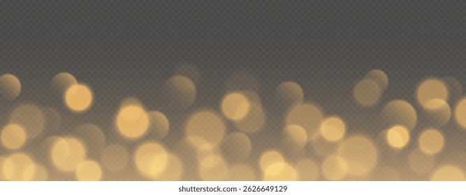 Golden bokeh, blurred background with sparkling lights, blurry glitter effect.
