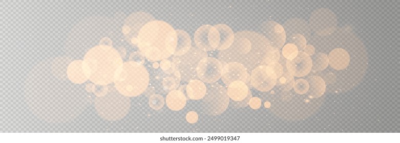 Golden bokeh effect. Sparkling magical dust particles. On a transparent background.