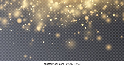 Golden bokeh with falling light flares blur effect light effect. Vector