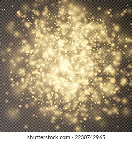 Golden bokeh with falling light flares blur effect light effect. Vector