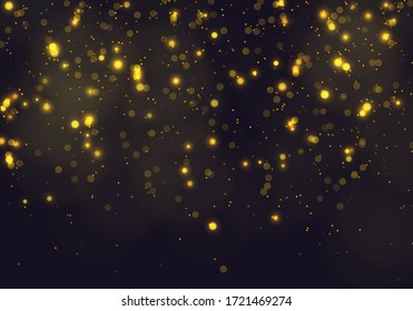 Golden bokeh light background. Sparkle effect with particles. Magic overlay dust. Glitter blur texture.