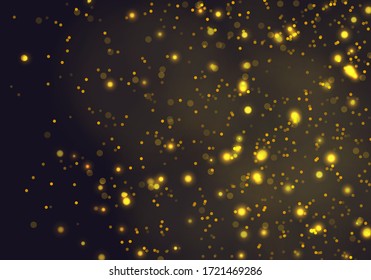 Goldener Bokeh-heller Hintergrund. Erschütternder Effekt mit Partikeln. Magischer Overlay-Staub. Glitter unscharfe Textur.