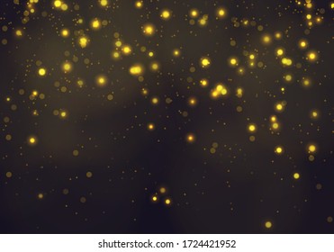 Golden bokeh light background. Sparkle effect with particles. Magic overlay dust. Glitter blur texture.