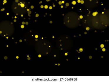 Golden bokeh light background. Sparkle effect with particles. Magic overlay dust. Glitter blur texture.