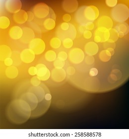 Golden bokeh light blur background. Vector