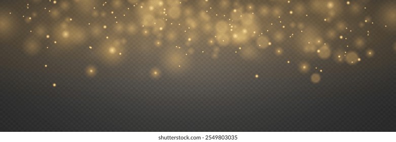 Efecto de luz bokeh dorado, brillo ligero y polvo. Sobre un fondo transparente.