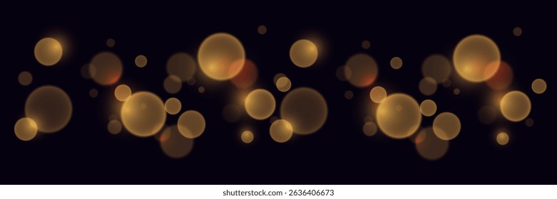 Golden bokeh light effect with glowing blurred circles on dark background for festive or elegant design.