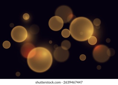Golden bokeh light effect with glowing blurred circles on dark background for festive or elegant design.