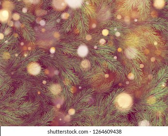 Golden bokeh light garland on Christmas tree. EPS 10