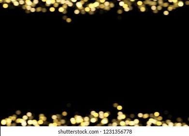 Golden bokeh lights effect. Sparkling particles background decoration