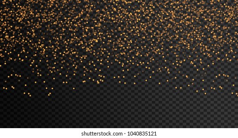 Golden bokeh lights with glowing particles isolated. Vector illustration