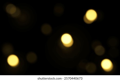 Golden Bokeh Lights on Black Background. Soft Yellow Light Orbs Floating in Dark Space, Background decoration