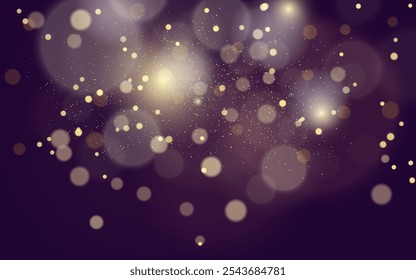 Golden bokeh lights on a dark background, creating a magical and festive atmosphere. Sparkling light effect with subtle glowing particles on a dark background