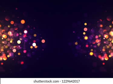 Golden bokeh lights on purple background.