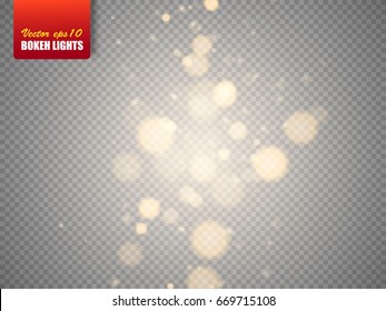 Golden bokeh lights. Vector illustration isolated on transparent background.