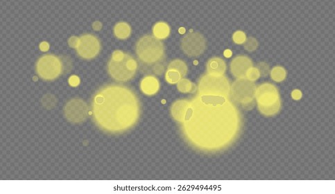 Golden bokeh. Soft golden glow circles with blurred light and smooth gradient on transparent background for festive, cozy or magical projects.