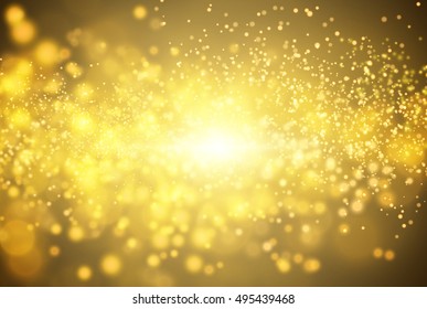 Golden bokeh vector background. Shiny glittering particles. Vector eps10.