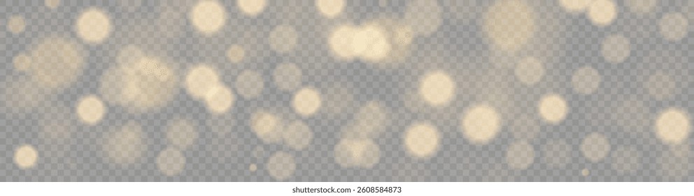 Golden Boken Light Effect with Glowing Stars, Soft Blurred Bokeh and Magic Dust Particles on a Transparent Background for Festive, Christmas, New Year, Luxury, and Elegant Celebration Designs