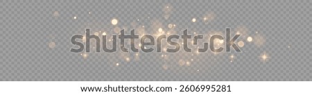 Golden Boken Light Effect with Glowing Stars, Soft Blurred Bokeh and Magic Dust Particles on a Transparent Background for Festive, Christmas, New Year, Luxury, and Elegant Celebration Designs