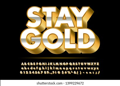 Golden bold font effect, modern font effect, white and gold alphabet design