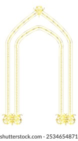 Golden border double border. Vertical gold frame vector illustration on transparent background.