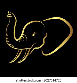 Golden border elephant head over black background ,Vector Line Art Concept And Design