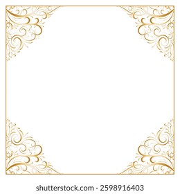 Golden border frame corner decorative ornament vintage border design with golden colors isolated white backgrounds for deco art simple line corner, Empty page decoration, picture frame, invitation