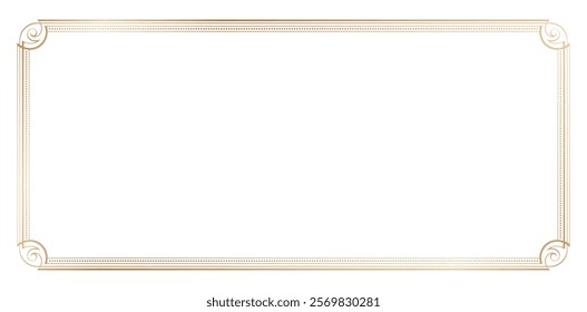 Golden border frame deco art simple line corner ornate isolated white backgrounds for Empty page decoration, picture frame, invitations and greeting cards templates, decorative frames, heading banners