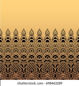 Golden border of lace pattern. Oriental drawing of a fringe of fabric.