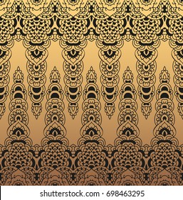 Golden border of lace pattern. Oriental drawing of a fringe of fabric.