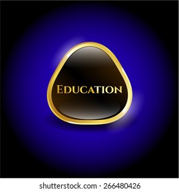 Golden border shiny emblem with text "Education" inside with black background