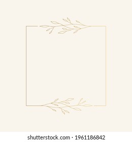 Golden borders with hand drawn herbs. Vector isolated illustration.