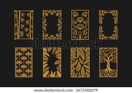 Golden botanical and floral decorative frames bamboo lotus