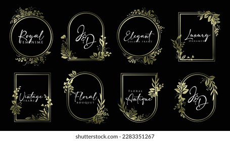 Golden Botanical Frame Vector Collection Set