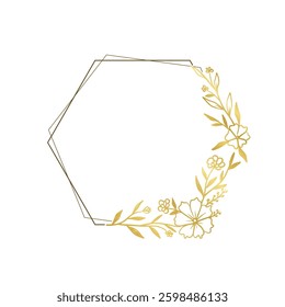 Golden Botanical Hexagon Frame with Flowers