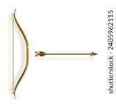 Golden Bow And Arrow With Shadow Isolated On White Background. EPS10 Vector