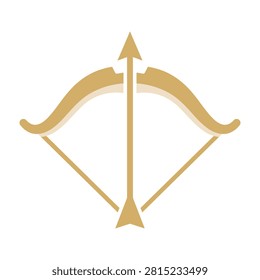 Golden bow and arrow symbol icon logo design element on white background