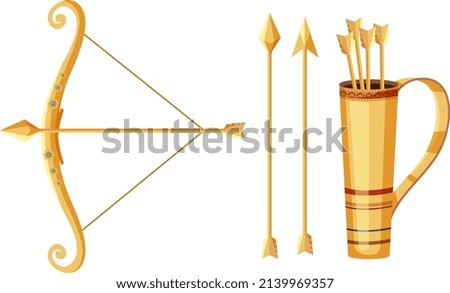 Golden bow and arrows on white background illustration