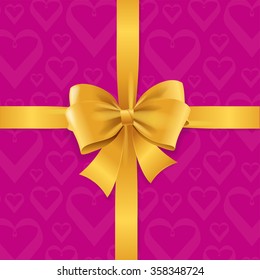 Golden Bow Background Heart Pattern. Vector illustration