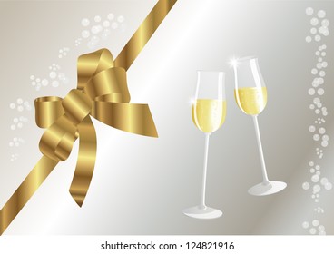 Golden bow and champagne glasses