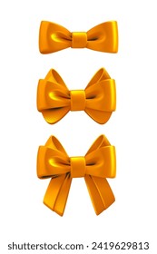 Golden bow collection isolated on white background. 3d vector illustration
