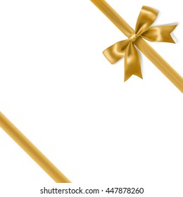 Golden Bow Decoration Border On White Background. Vector