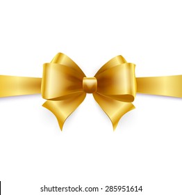 Decorative Golden Bow With Horizontal Ribbon Isolated On White