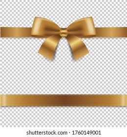Golden Bow Isolated Transparent Background With Gradient Mesh, Vector Illustration